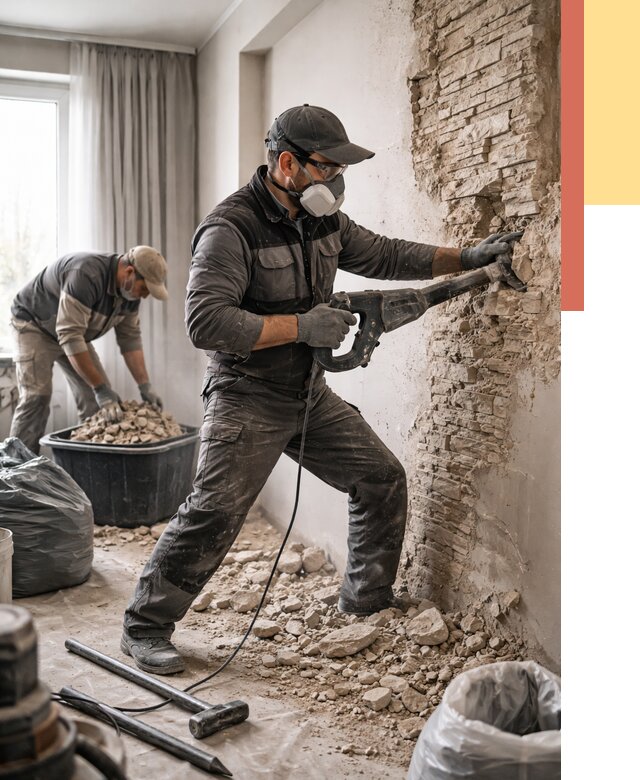 Демонтаж декоративного камня в Мелеузе от 1483 руб/м² — быстро и недорого | ОТДЕЛОЧНИК-Млз