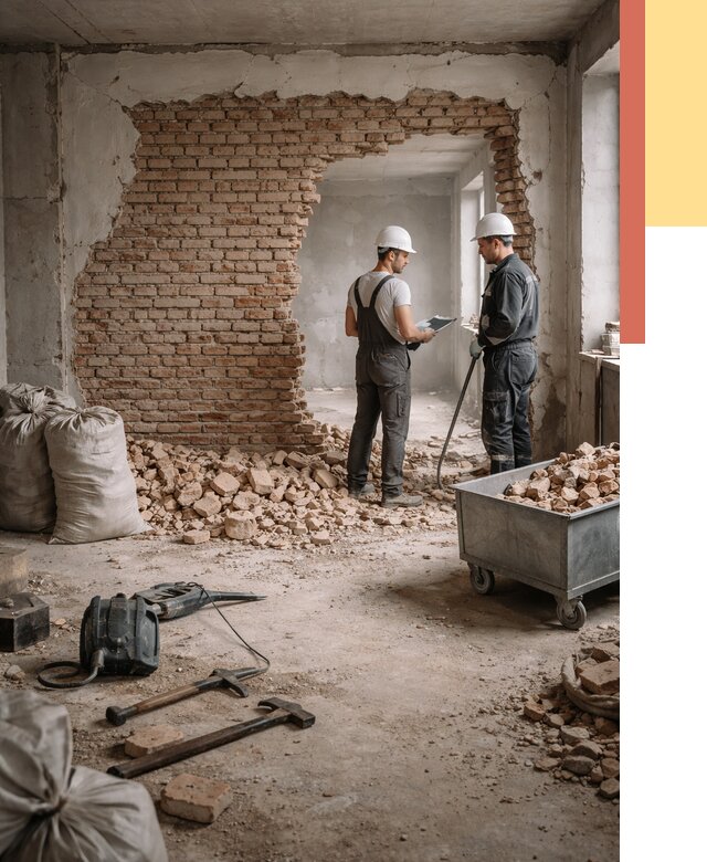 Демонтаж кирпичных стен в Мелеузе от 4296 руб. — быстро, недорого, под ключ | ОТДЕЛОЧНИК-Млз