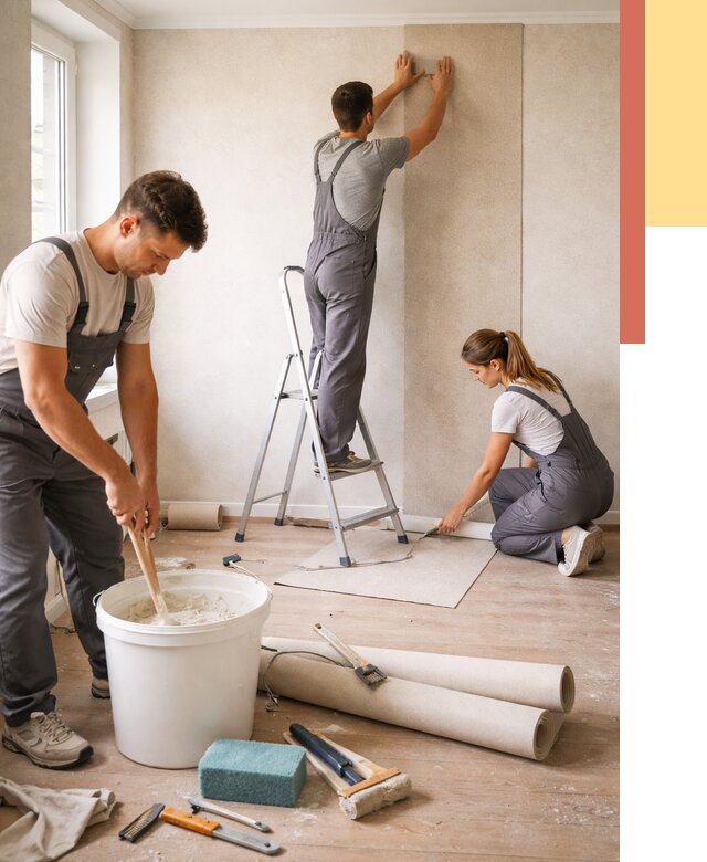 Оклейка стен обоями в Мелеузе от 3580 руб/м2 — быстро и недорого | ОТДЕЛОЧНИК-Млз