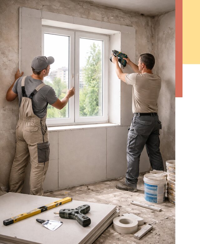 Монтаж откосов из гипсокартона в Мелеузе от 4603 руб. под ключ | ОТДЕЛОЧНИК-Млз