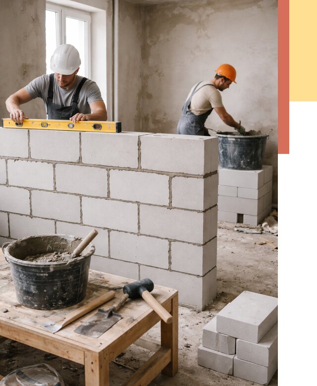 Кладка перегородок из газобетона в Мелеузе от 3273 руб. под ключ | ОТДЕЛОЧНИК-Млз