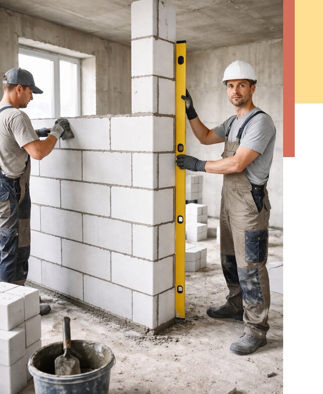 Кладка перегородок из пеноблока в Мелеузе от 1841 руб. под ключ | ОТДЕЛОЧНИК-Млз