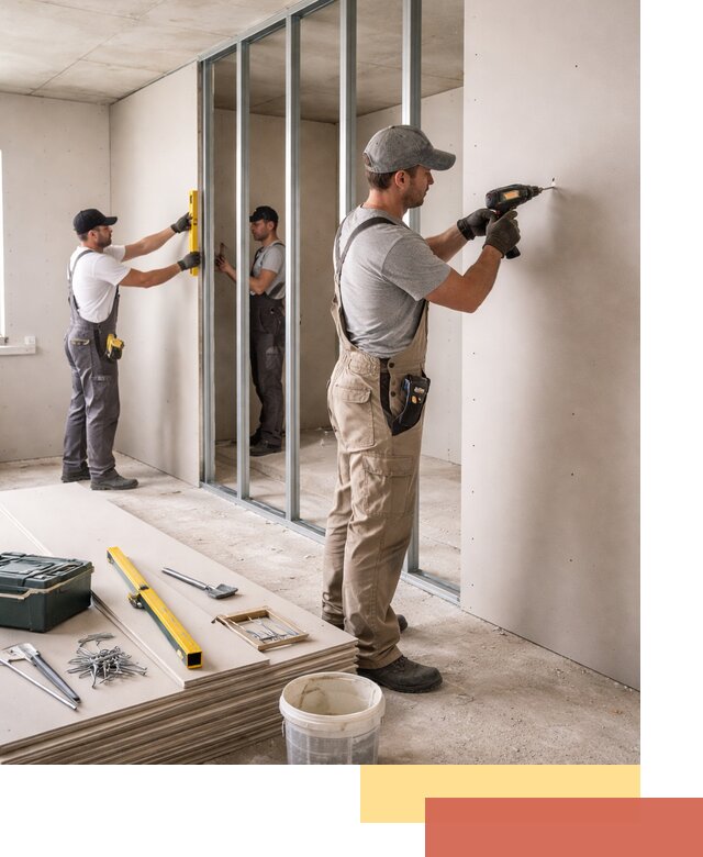 Однослойная перегородка из гипсокартона в Мелеузе под ключ, монтаж и отделка