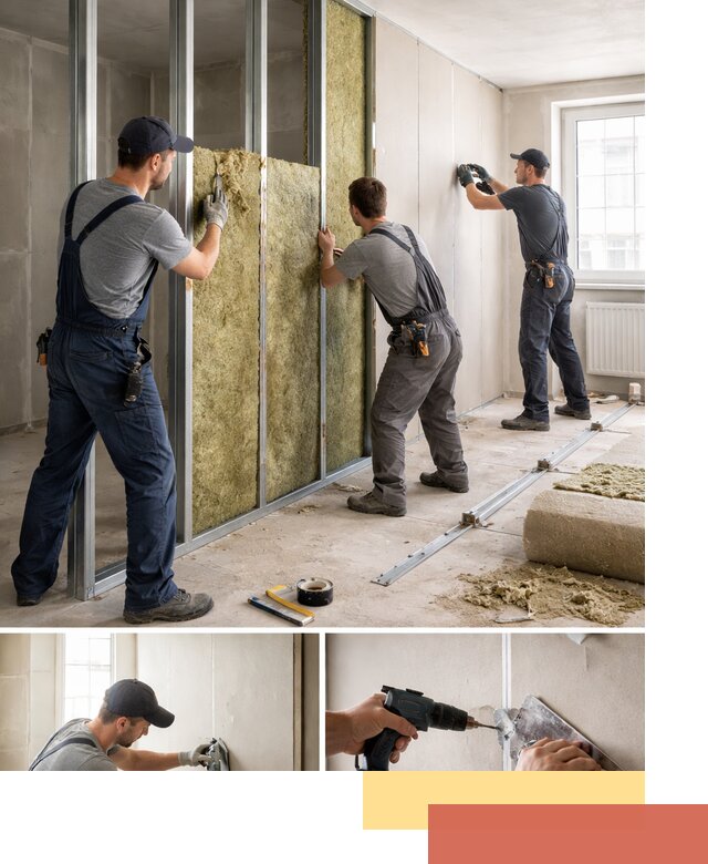 Перегородка из гипсокартона с шумоизоляцией в Мелеузе — монтаж под ключ