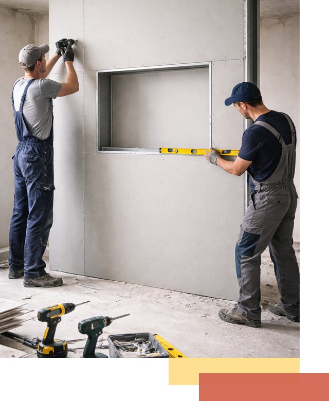 Перегородка из гипсокартона с нишей под декор в Мелеузе