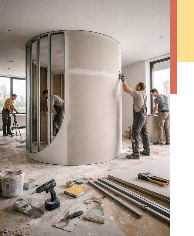 Радиусная перегородка из гипсокартона в Мелеузе от 2966 руб. под ключ | ОТДЕЛОЧНИК-Млз