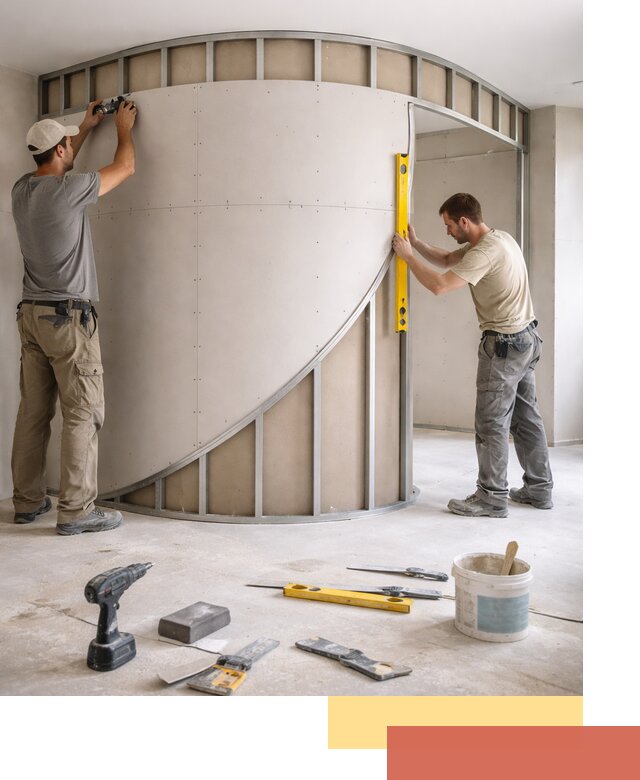 Радиусная перегородка из гипсокартона в Мелеузе под ключ