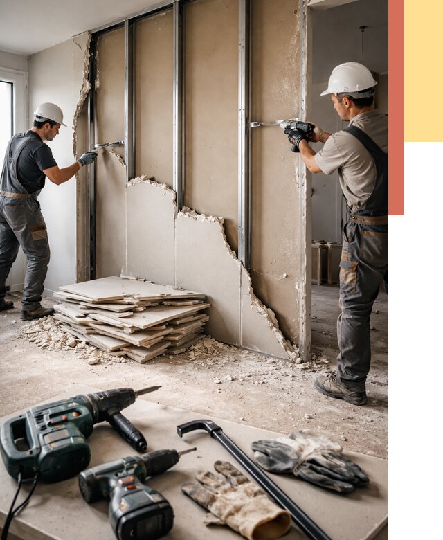 Демонтаж перегородки из гипсокартона в Мелеузе от 1227 руб. быстро и недорого | ОТДЕЛОЧНИК-Млз