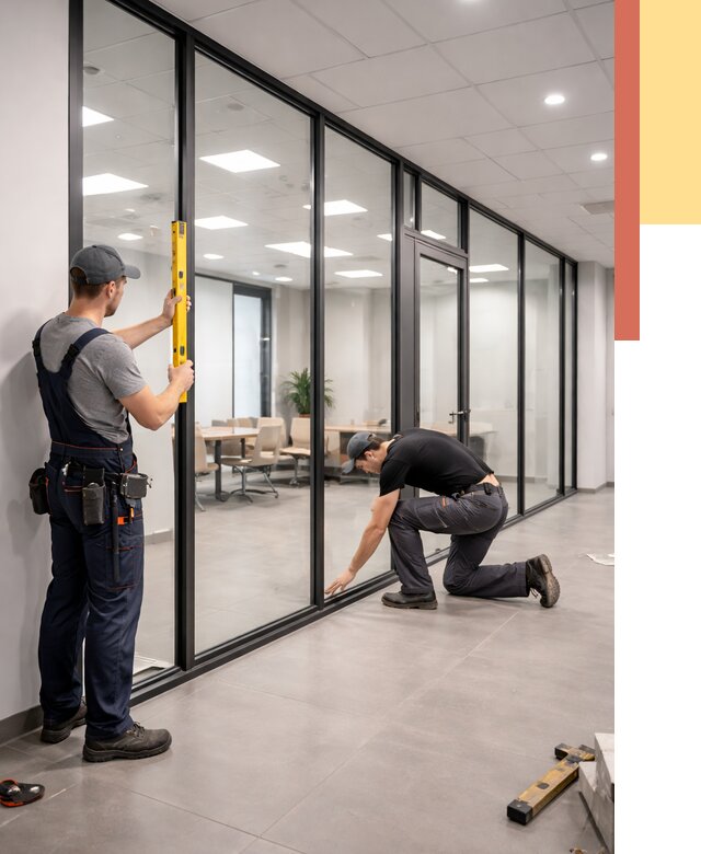 Каркасные стеклянные перегородки в Мелеузе под ключ от 9411 руб. | ОТДЕЛОЧНИК-Млз