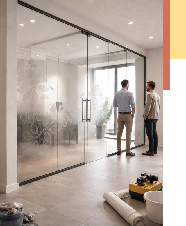 Стеклянные перегородки с рисунком в Мелеузе от 12786 руб. монтаж и нанесение | ОТДЕЛОЧНИК-Млз