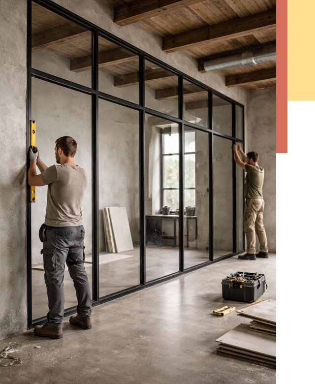 Стеклянные перегородки лофт в Мелеузе от 10740 руб. под ключ | ОТДЕЛОЧНИК-Млз