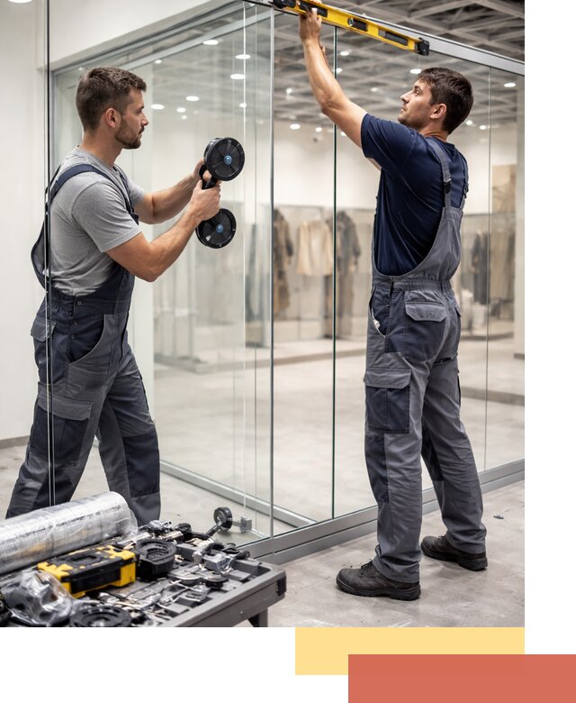 Стеклянные перегородки для магазинов в Мелеузе — монтаж и установка