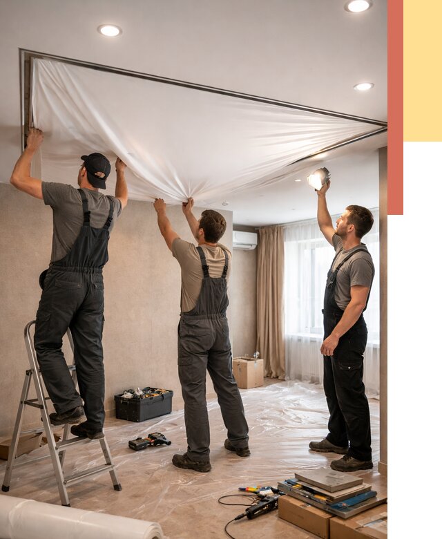 Монтаж ПВХ натяжного потолка в Мелеузе от 3580 руб. под ключ | ОТДЕЛОЧНИК-Млз