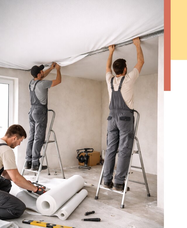 Монтаж тканевого натяжного потолка в Мелеузе от 3580 руб. под ключ | ОТДЕЛОЧНИК-Млз