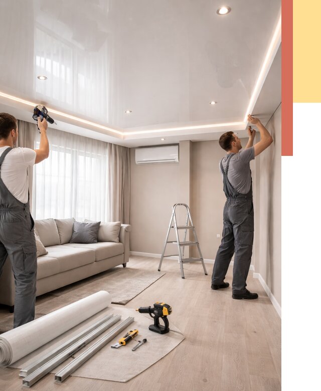 Монтаж глянцевого натяжного потолка в Мелеузе от 767 руб. под ключ | ОТДЕЛОЧНИК-Млз