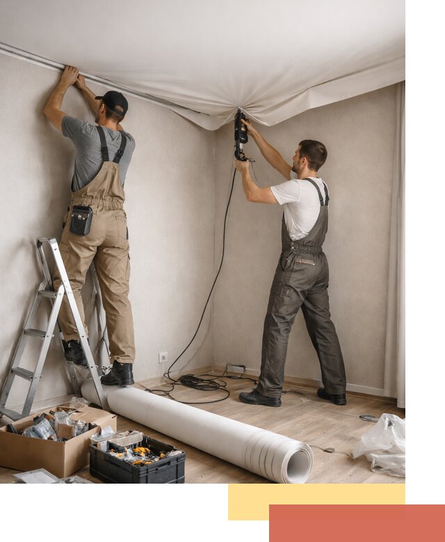 Монтаж цветного натяжного потолка в Мелеузе за один день