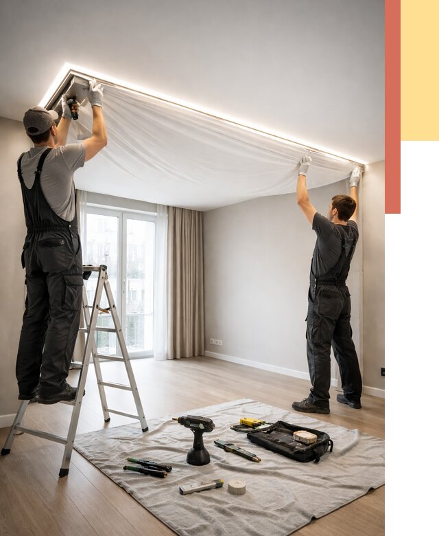 Монтаж парящего натяжного потолка в Мелеузе от 4603 руб. быстро и недорого | ОТДЕЛОЧНИК-Млз