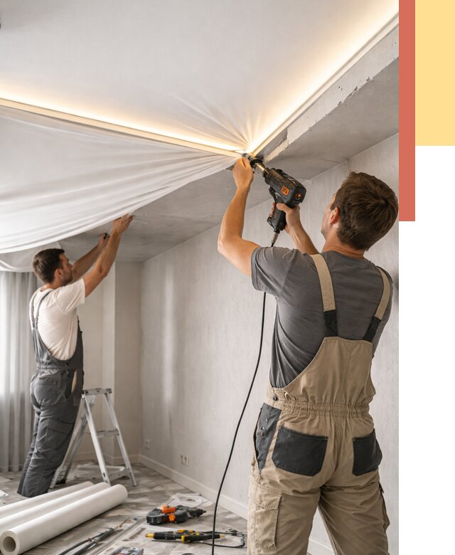 Монтаж натяжного потолка с подсветкой в Мелеузе от 972 руб. | ОТДЕЛОЧНИК-Млз