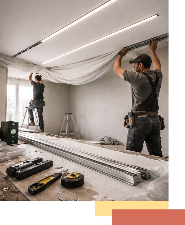 Монтаж натяжных потолков со световыми линиями в Мелеузе