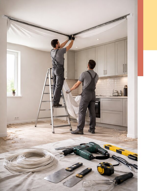 Установка натяжного потолка на кухне в Мелеузе от 2455 руб. | ОТДЕЛОЧНИК-Млз