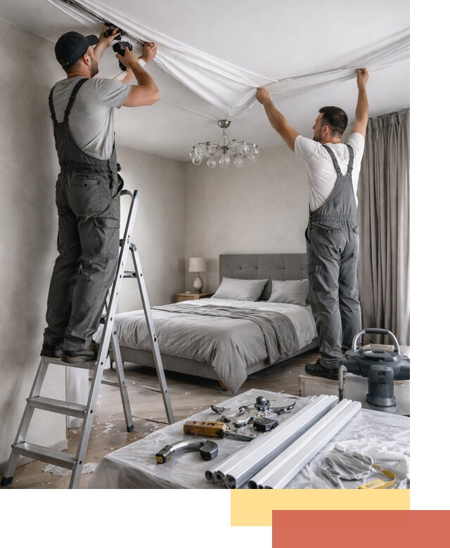 Монтаж натяжного потолка в спальне в Мелеузе