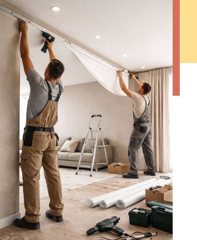 Монтаж натяжного потолка в гостиной в Мелеузе от 563 руб. | ОТДЕЛОЧНИК-Млз