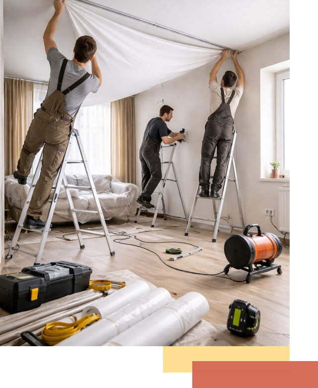 Монтаж натяжного потолка в гостиной в Мелеузе