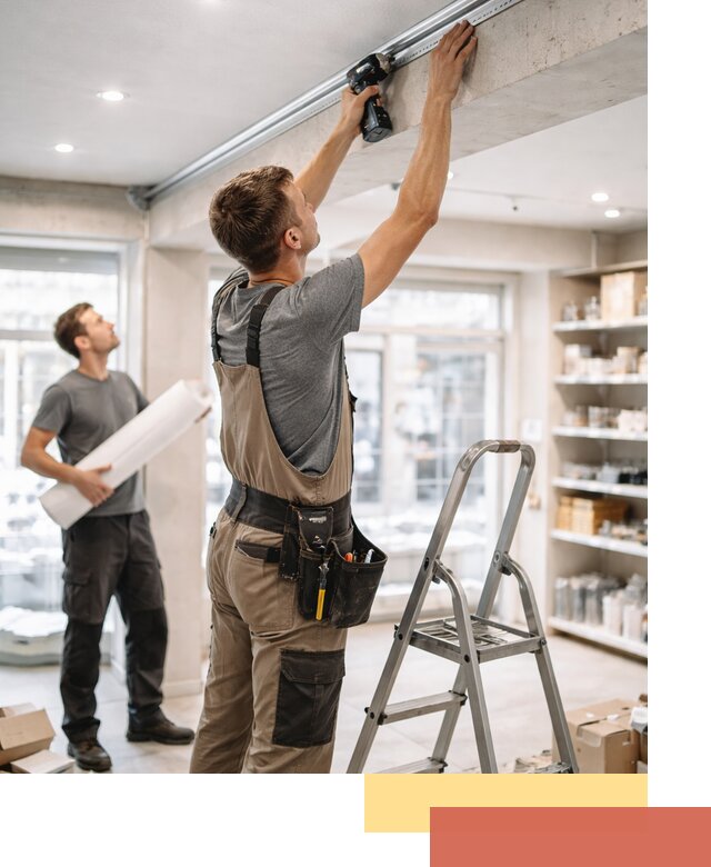 Монтаж натяжных потолков в магазине в Мелеузе