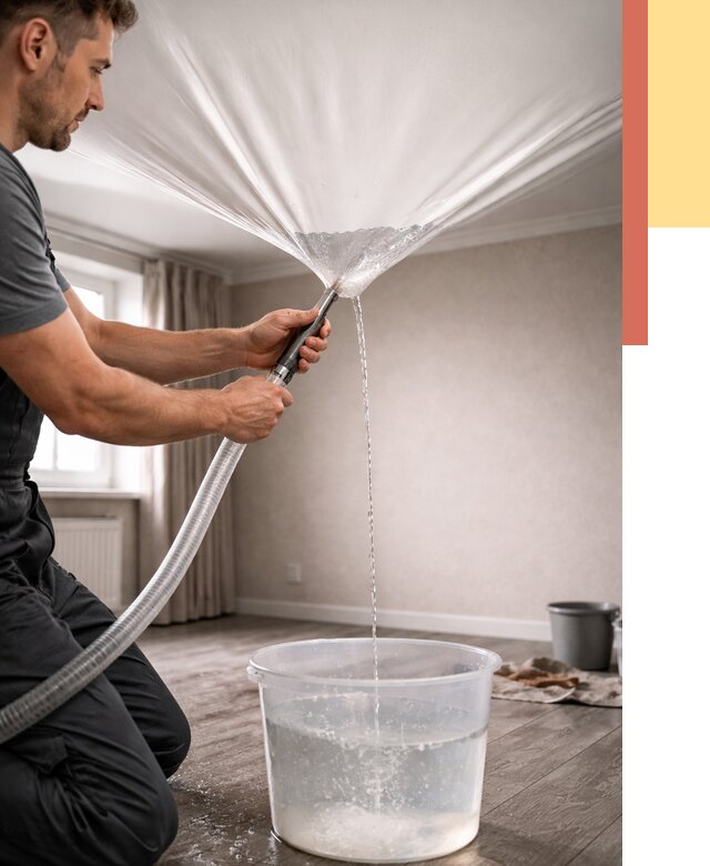 Слив воды с натяжного потолка в Мелеузе от 2557 руб. быстро и недорого | ОТДЕЛОЧНИК-Млз