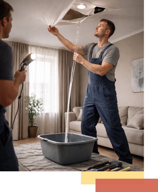 Слив воды с натяжного потолка в Мелеузе быстро и аккуратно