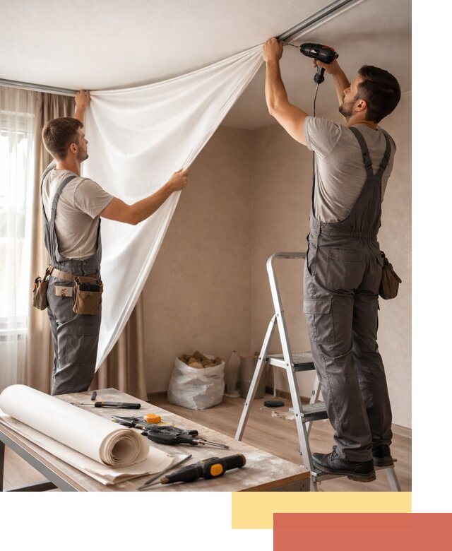 Замена полотна натяжного потолка в Мелеузе быстро и качественно