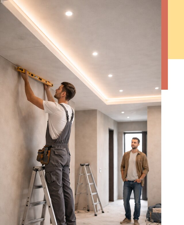 Потолок из гипсокартона с подсветкой в Мелеузе от 767 руб./м2 под ключ | ОТДЕЛОЧНИК-Млз