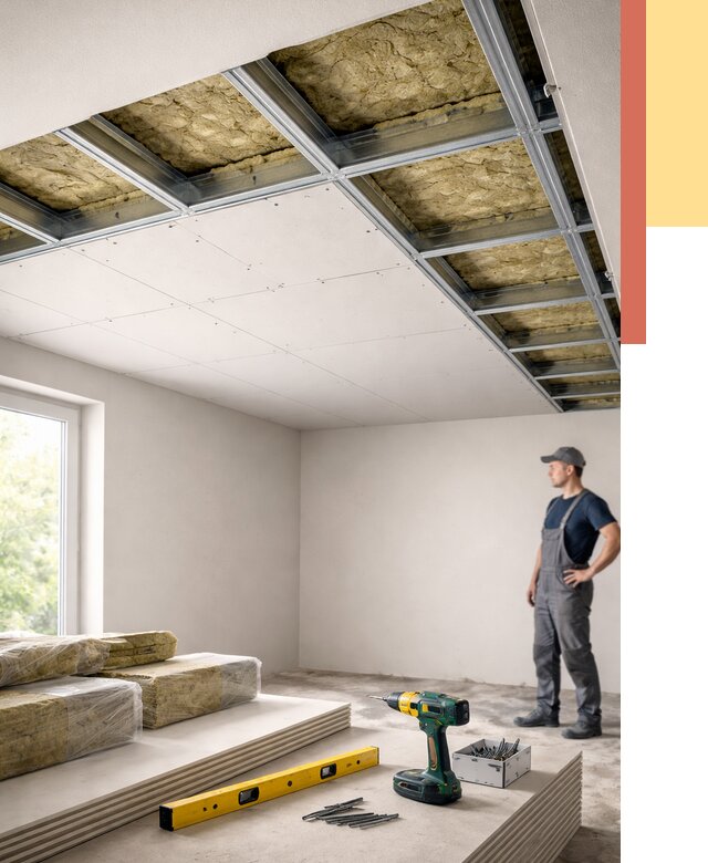 Звукоизоляция потолка ГКЛ в Мелеузе от 972 руб. — монтаж под ключ | ОТДЕЛОЧНИК-Млз