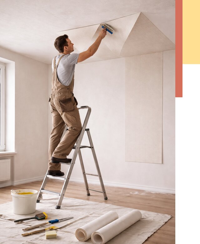 Поклейка обоев на потолок в Мелеузе от 4603 руб. быстро и недорого | ОТДЕЛОЧНИК-Млз