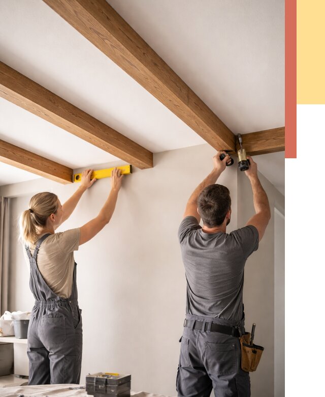 Монтаж декоративных балок на потолок в Мелеузе от 4296 руб. — ОТДЕЛОЧНИК-Млз